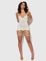 House of Desire Zoe Oil Slick Wrap Garter Chemise Set Aqua