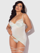 House of Desire Zoe Oil Slick Wrap Garter Chemise Set Aqua
