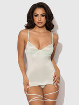 House of Desire Zoe Oil Slick Wrap Garter Chemise Set Aqua