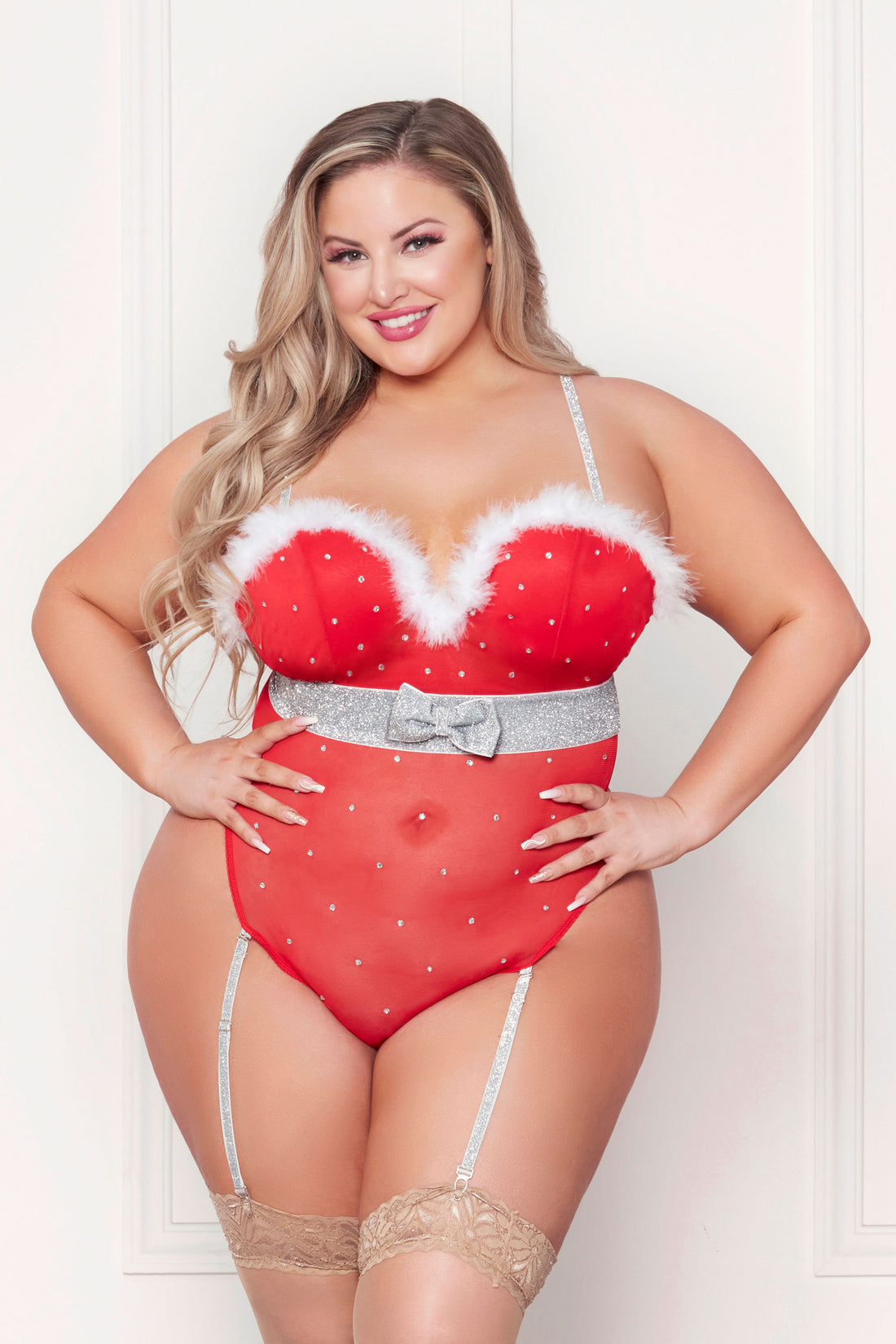 Seven ’til Midnight Queen Rhinestone Studded Mesh Teddy Marabou Trim