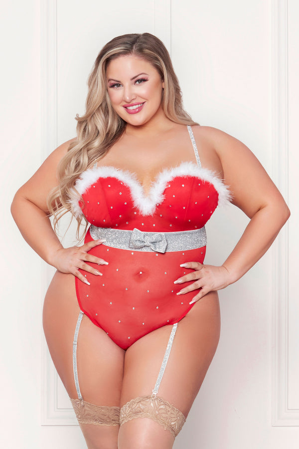 Seven ’til Midnight Queen Rhinestone Studded Mesh Teddy Marabou Trim