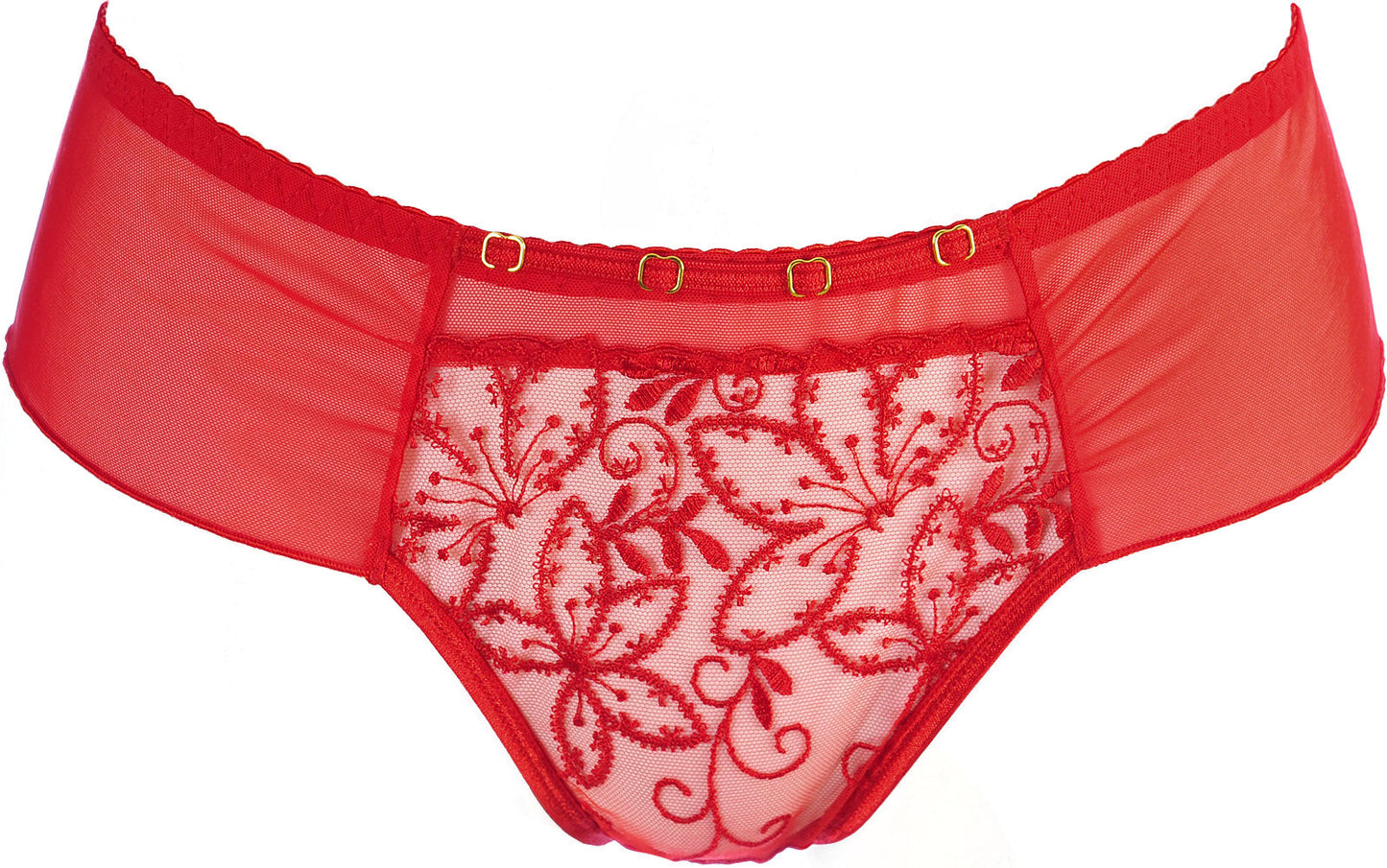 Axami V-10545 Sheer Embroidery Brazilian Thong Red Just Like Heaven