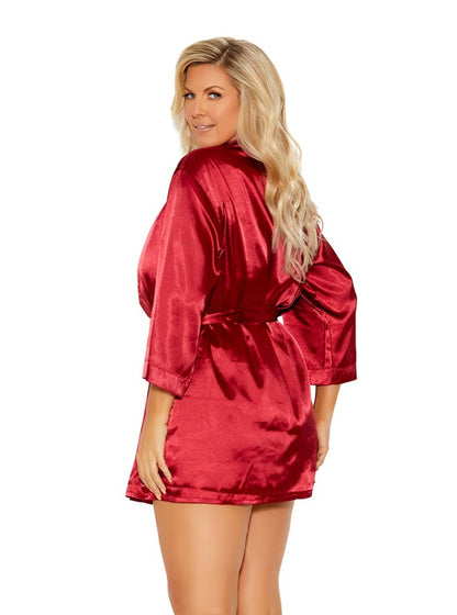 Elegant Moments Plus Charmeuse Satin Kimono Robe 3/4 Sleeves