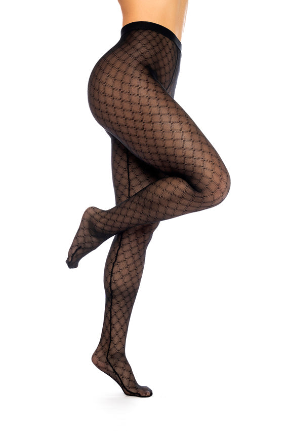 Mapale Lingerie Diamond Mesh Pantyhose Sheer Black