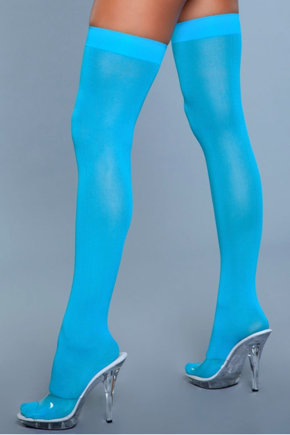 BeWicked Opaque Nylon Thigh Highs Turquoise