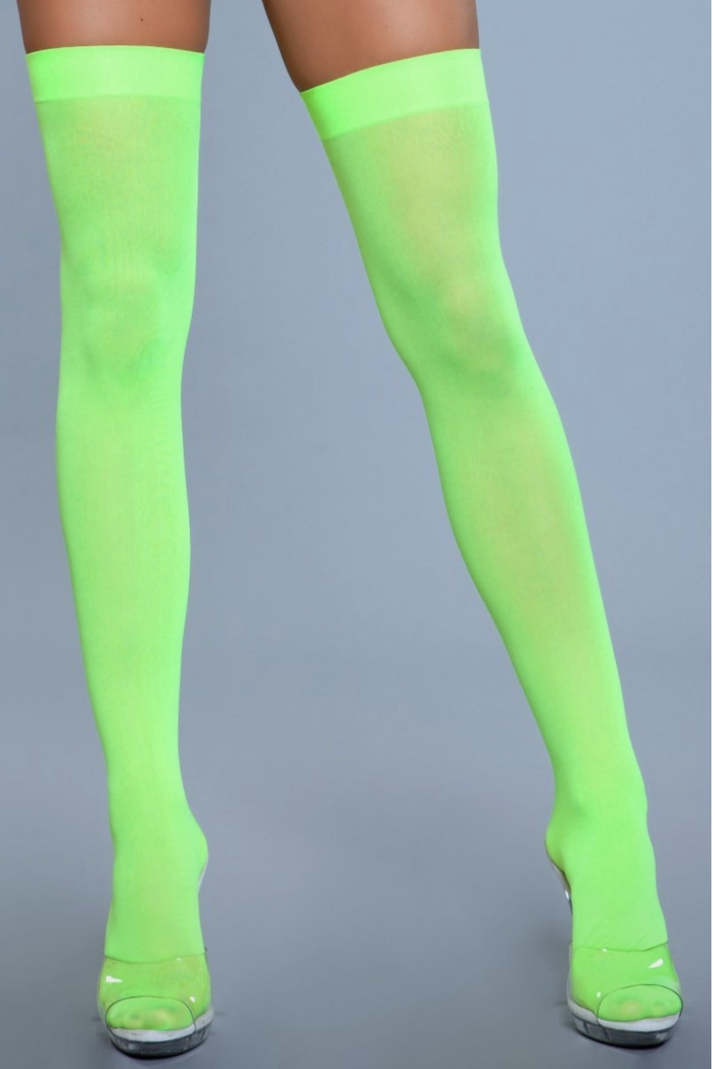 BeWicked Opaque Nylon Thigh Highs Neon Green