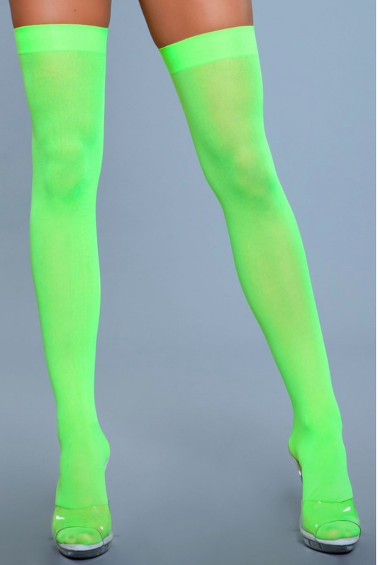 BeWicked Opaque Nylon Thigh Highs Neon Green