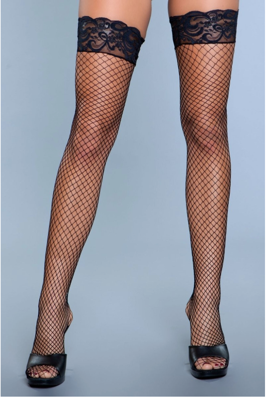 BeWicked Amber Lace Top Fishnet Thigh Highs Black