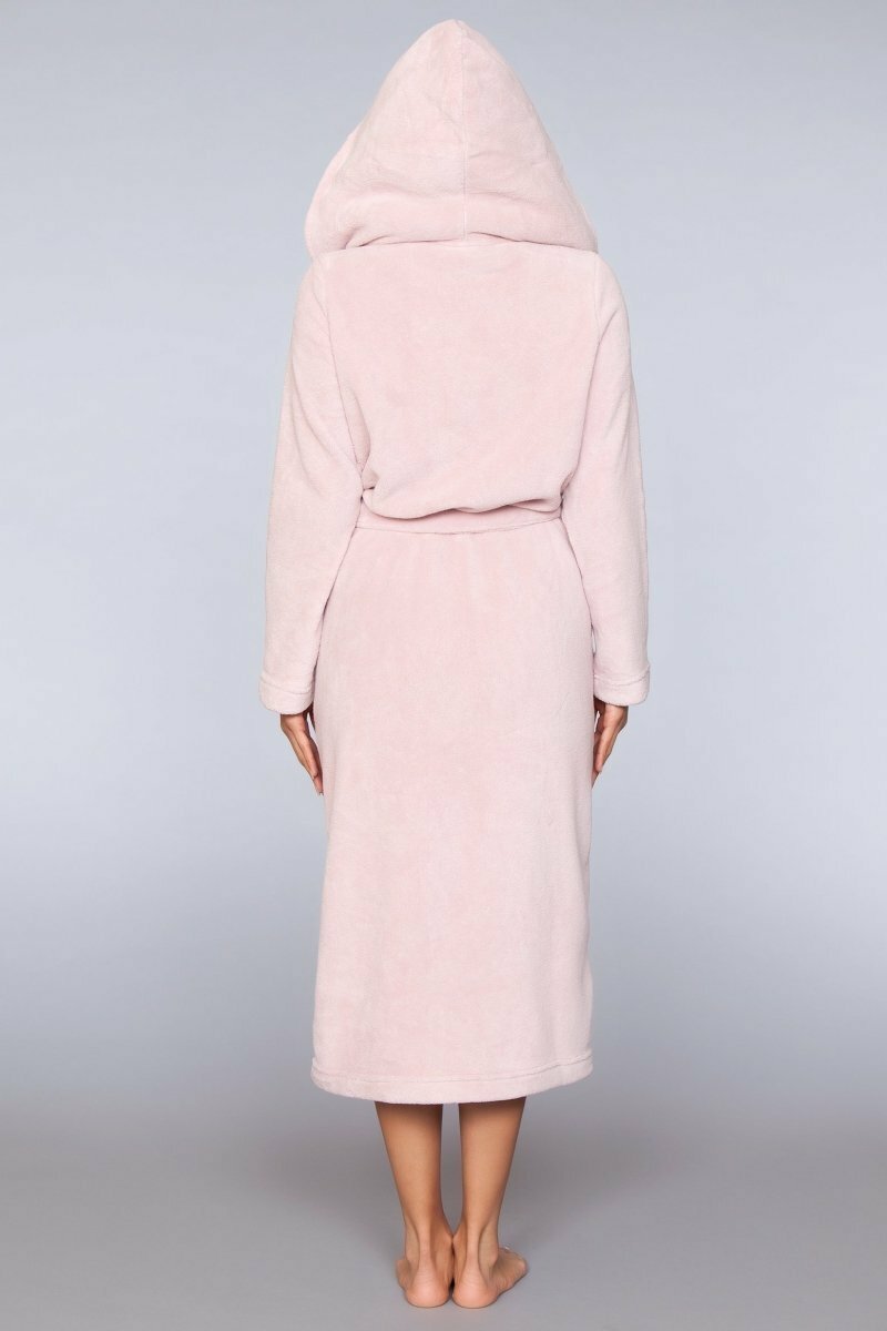 BeWicked Janet Long Robe Plush Fleece Sherpa Lining Hooded Pink