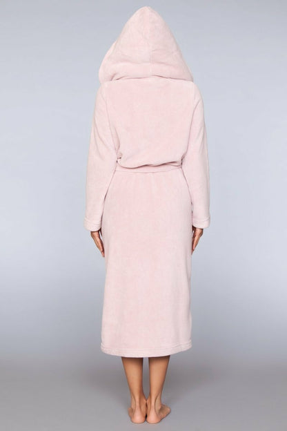 BeWicked Janet Long Robe Plush Fleece Sherpa Lining Hooded Pink