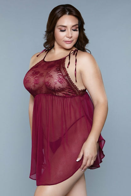 BeWicked Alana Chemise High Neck Lace Burgundy