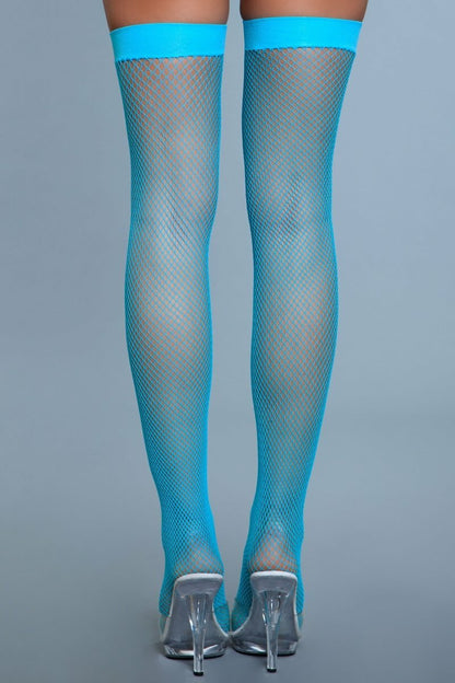 BeWicked Nylon Fishnet Thigh Highs Turquoise