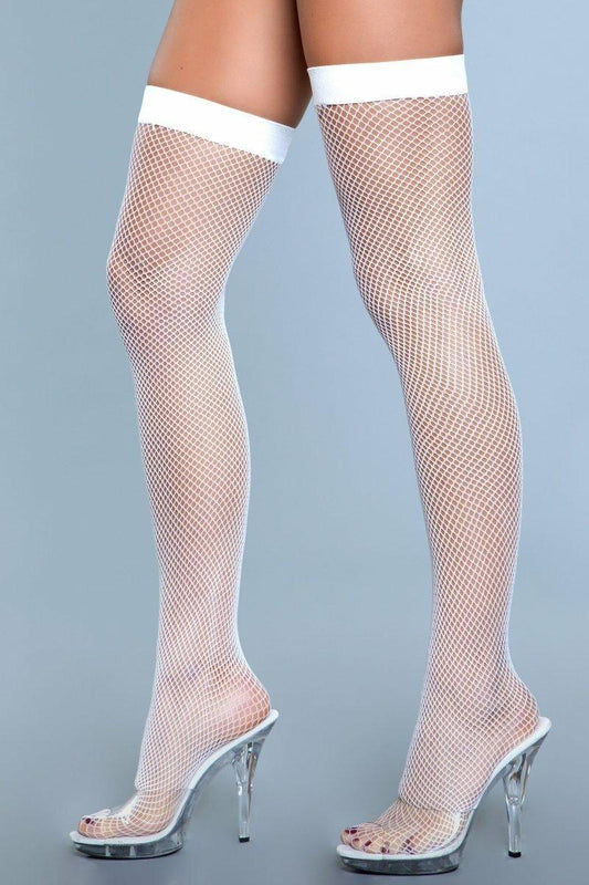 BeWicked Nylon Fishnet Thigh Highs White