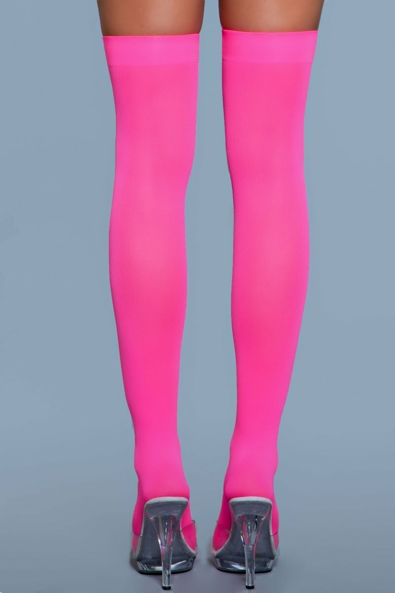 BeWicked Opaque Nylon Thigh Highs Neon Pink