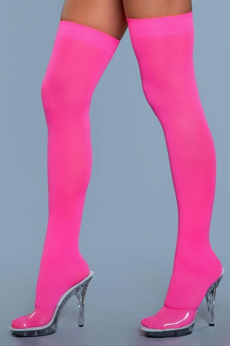 BeWicked Opaque Nylon Thigh Highs Neon Pink