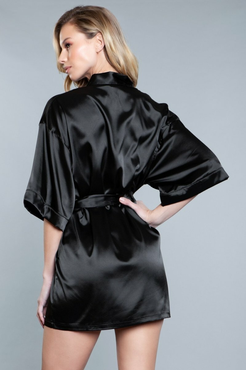 BeWicked Satin Home Alone Robe Black