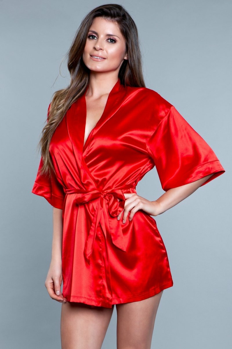 BeWicked Satin Getting Ready Robe Red