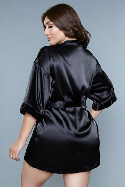 BeWicked Satin Home Alone Robe Black