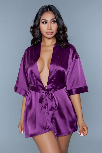 BeWicked Satin Getting Ready Robe Burgundy