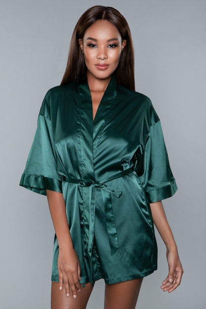 BeWicked Satin Getting Ready Robe Forest Green