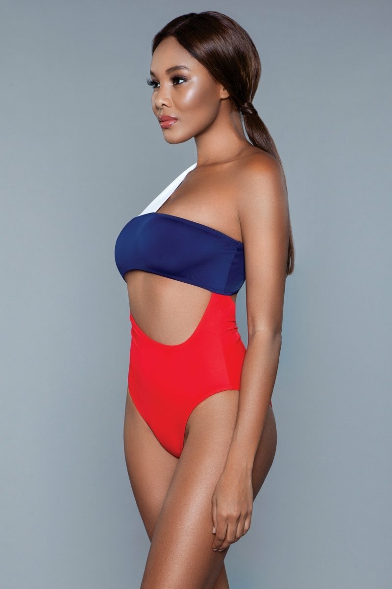 BeWicked Kennedy One Shoulder Swimsuit One Piece Red White Blue