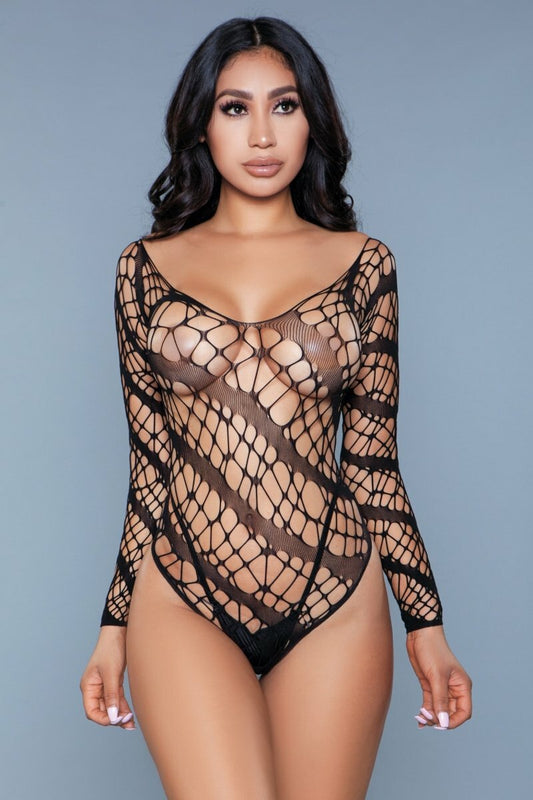BeWicked Let Me Love You Bodysuit Bodystocking Black