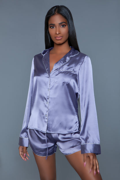 BeWicked Liz PJ Pajama Set Lilac Purple Satin