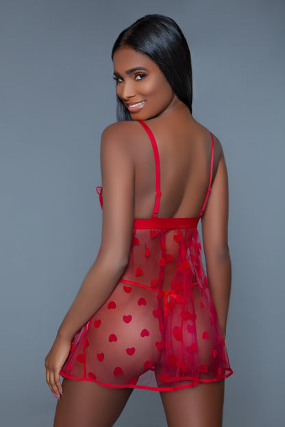 BeWicked Valentine Babydoll Red Hearts Sheer