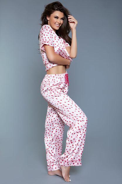 BeWicked Camellia PJ Pant Set Satin Pink/Red