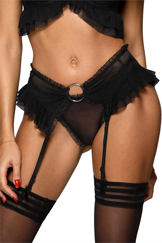 Axami 9982 Garter Belt Black Ruffles