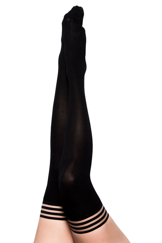 Kix'ies Stockings Hosiery Dana Lynn Ribbed Thigh High Black