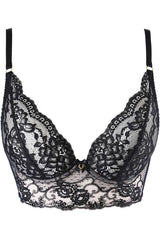 Axami 10511 Panther Lace Corset Bra Longline Floral Embroidery Dotted Black Lace