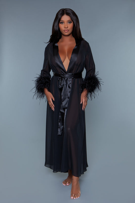 BeWicked Plus Sahar Sheer Full Length Robe With Ostrich Feather Trim