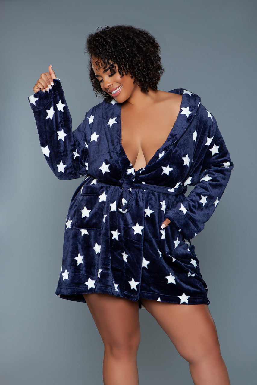 BeWicked Kaylee Plush Robe Navy White
