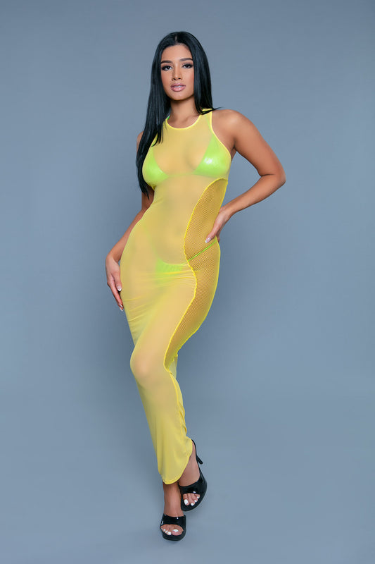 BeWicked Shelby Cover Up Halter Long Dress Yellow