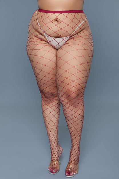 BeWicked Oversized Fishnet Pantyhose Burgundy
