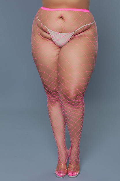 BeWicked Oversized Fishnet Pantyhose Hot Pink