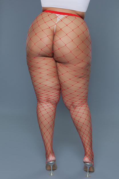 BeWicked Oversized Fishnet Pantyhose Red