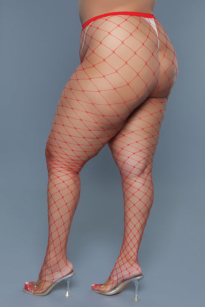 BeWicked Oversized Fishnet Pantyhose Red