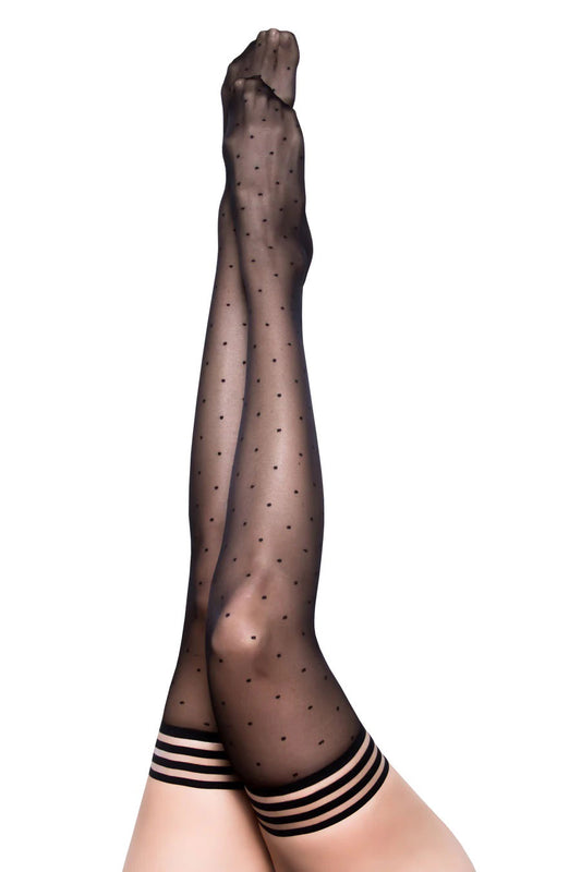 Kixies Stockings Hosiery Ally Polka Dot Thigh High Black