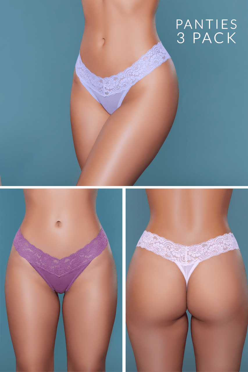 BeWicked Mila Thong Fine Sheer Mesh 3 Pack Pink, Lavender, Rosewood