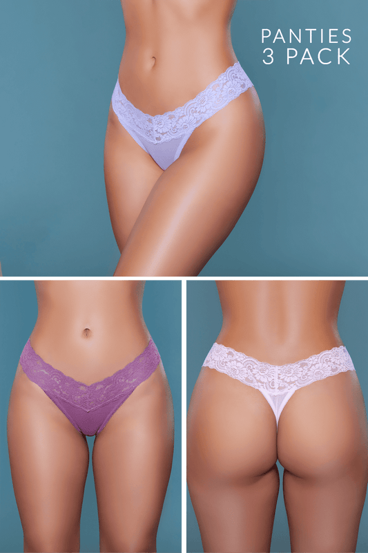 BeWicked Mila Thong Fine Sheer Mesh 3 Pack Pink, Lavender, Rosewood