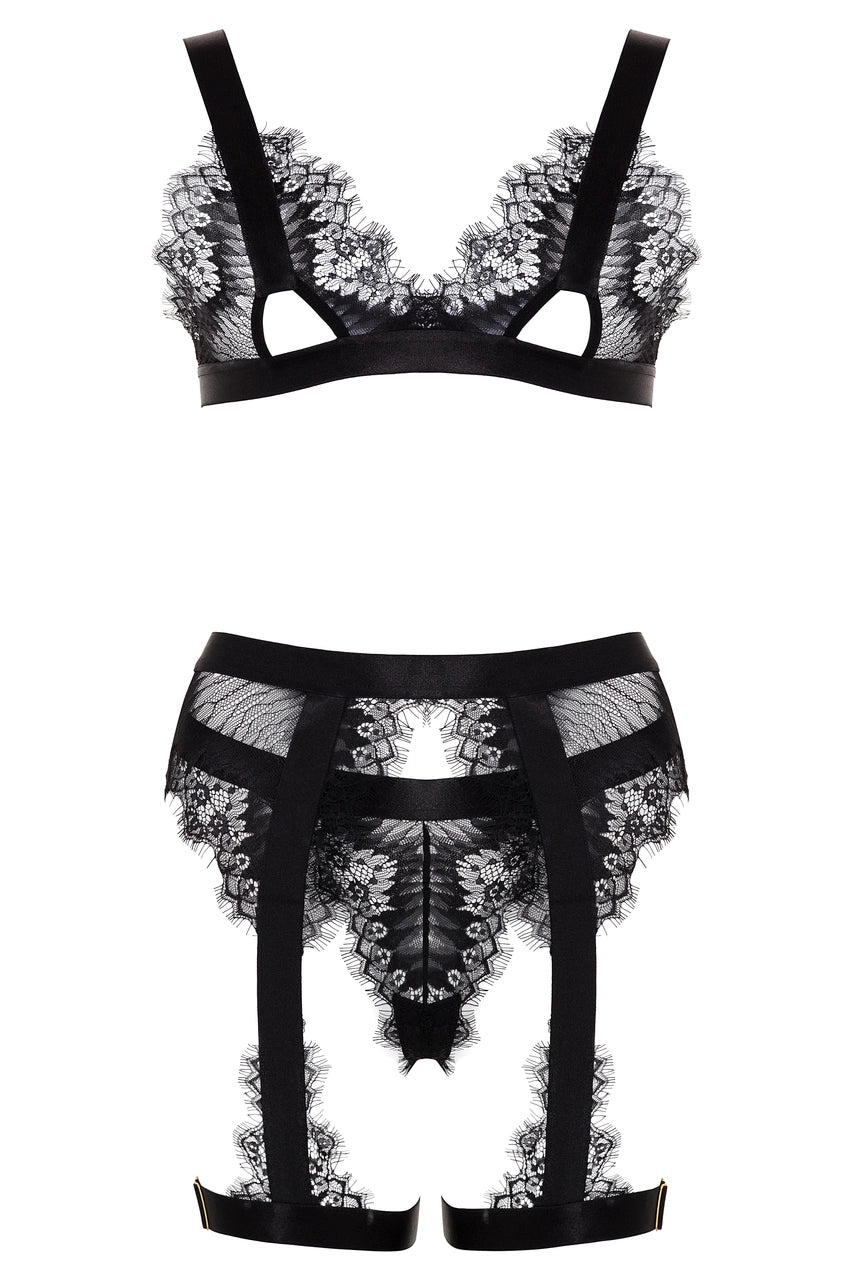 Oh la la Cheri Janet Snake Print Eyelash Lace Bra Set