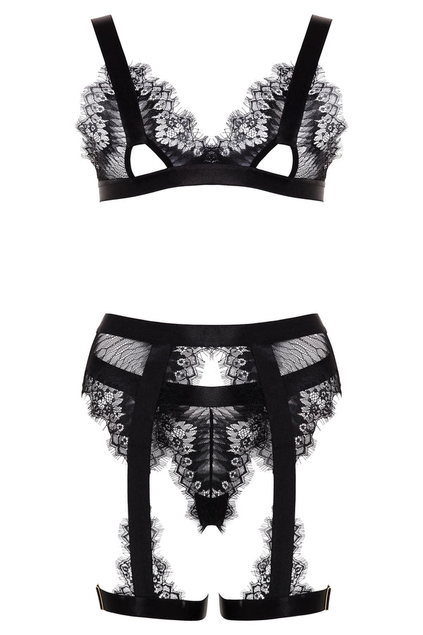 Oh la la Cheri Janet Snake Print Eyelash Lace Bra Set