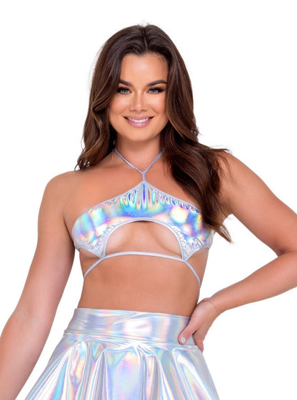 Roma Rave Festival Holographic Keyhole Tie-Top Silver