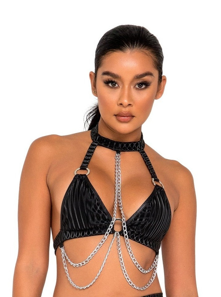 Roma Rave Festival Bikini Top Ring & Chain Detail Black