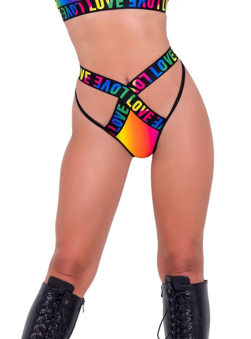 Roma Rave Festival Love Rainbow High-Waisted Criss-Cross Shorts