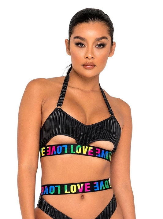 Roma Rave Festival Love Bikini Top Underboob Cutout Black