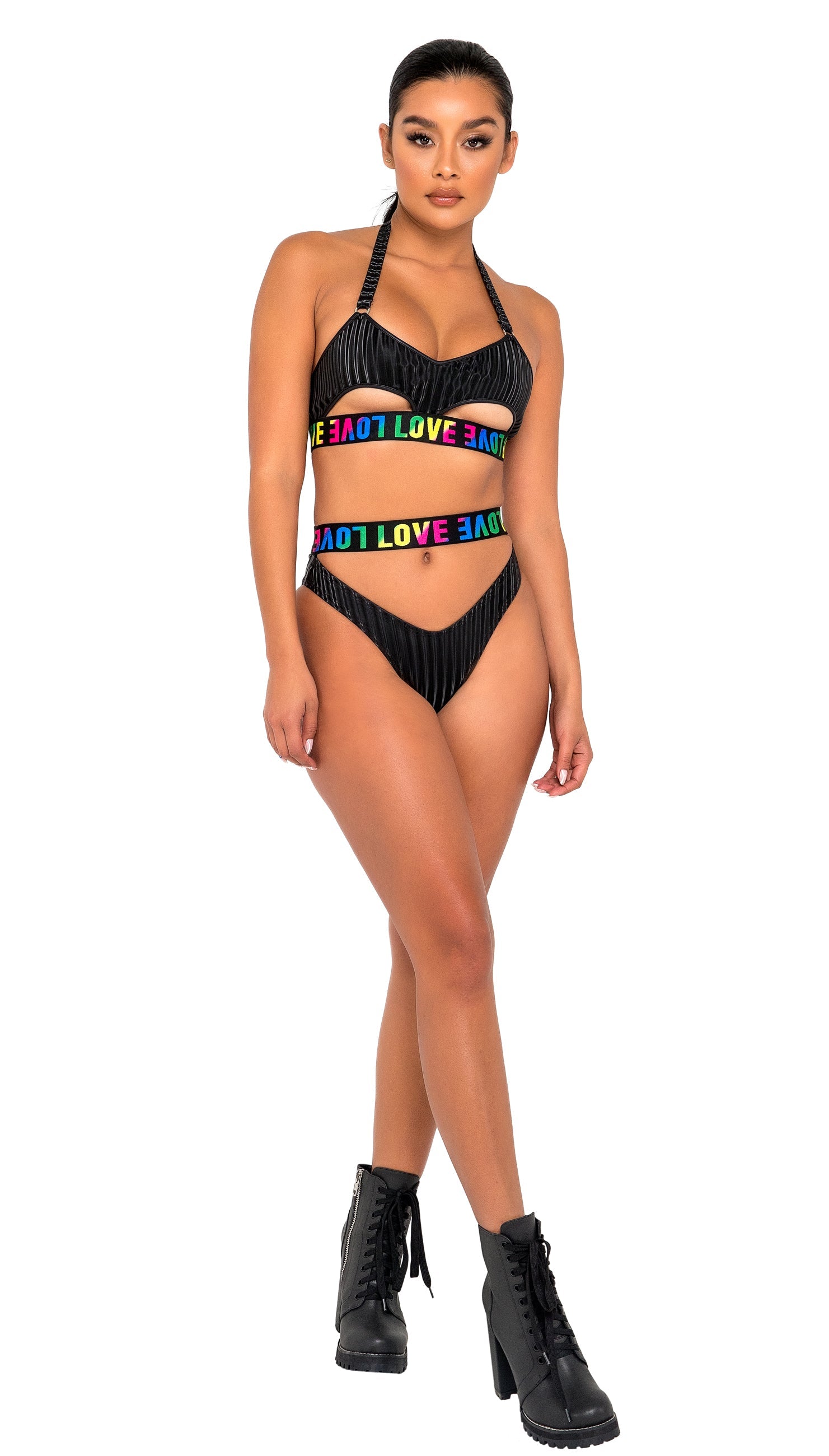 Roma Rave Festival Love Bikini Top Underboob Cutout Black