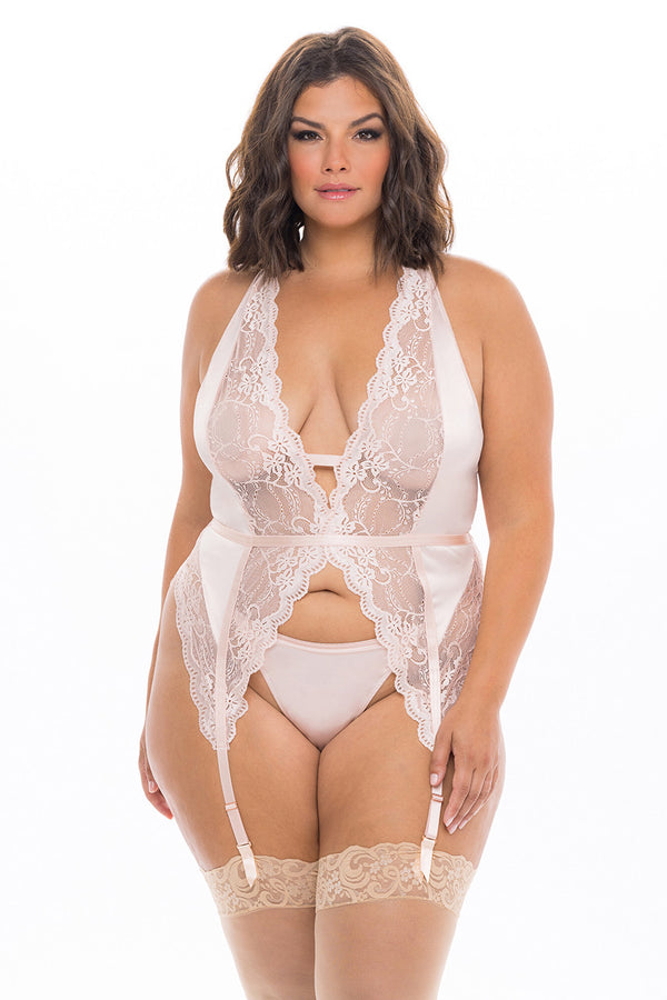 Oh la la Cheri Curve Plus Noah Merrywidow w/Garter Straps Peach Whip